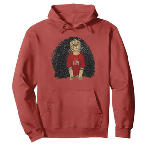 Funny Long Curly Hair Wig Soccer Cat Graphic Hoodie Spain Espana Sports Fans Meme Spanish Pride