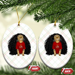 Funny Long Curly Hair Wig Soccer Cat Graphic Ceramic Ornament Spain Espana Sports Fans Meme Spanish Pride