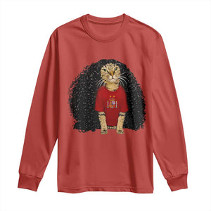 Funny Long Curly Hair Wig Soccer Cat Graphic Long Sleeve Shirt Spain Espana Sports Fans Meme Spanish Pride
