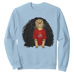 Funny Long Curly Hair Wig Soccer Cat Graphic Sweatshirt Spain Espana Sports Fans Meme Spanish Pride