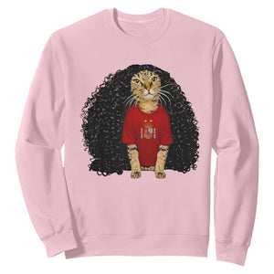 Funny Long Curly Hair Wig Soccer Cat Graphic Sweatshirt Spain Espana Sports Fans Meme Spanish Pride