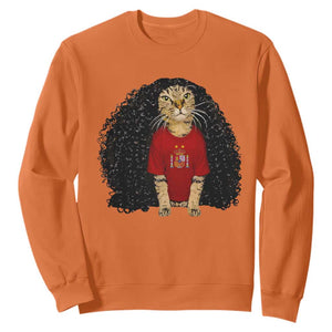 Funny Long Curly Hair Wig Soccer Cat Graphic Sweatshirt Spain Espana Sports Fans Meme Spanish Pride