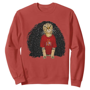 Funny Long Curly Hair Wig Soccer Cat Graphic Sweatshirt Spain Espana Sports Fans Meme Spanish Pride