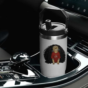 Funny Long Curly Hair Wig Soccer Cat Graphic Flip Straw Tumbler Spain Espana Sports Fans Meme Spanish Pride