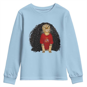 Funny Long Curly Hair Wig Soccer Cat Graphic Youth Sweatshirt Spain Espana Sports Fans Meme Spanish Pride