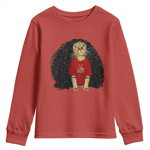 Funny Long Curly Hair Wig Soccer Cat Graphic Youth Sweatshirt Spain Espana Sports Fans Meme Spanish Pride