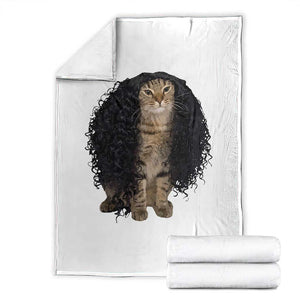 Funny Long Curly Hair Wig Cat Soccer Fans Throw Blanket Football Meme Sports Humor