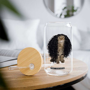 Funny Long Curly Hair Wig Cat Soccer Fans Glass Can Football Meme Sports Humor