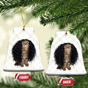 Funny Long Curly Hair Wig Cat Soccer Fans Ceramic Ornament Football Meme Sports Humor