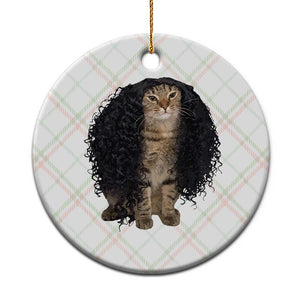 Funny Long Curly Hair Wig Cat Soccer Fans Ceramic Ornament Football Meme Sports Humor