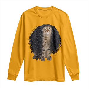 Funny Long Curly Hair Wig Cat Soccer Fans Long Sleeve Shirt Football Meme Sports Humor
