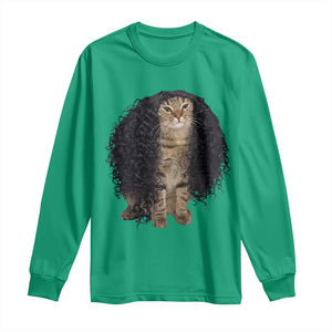 Funny Long Curly Hair Wig Cat Soccer Fans Long Sleeve Shirt Football Meme Sports Humor
