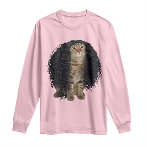 Funny Long Curly Hair Wig Cat Soccer Fans Long Sleeve Shirt Football Meme Sports Humor