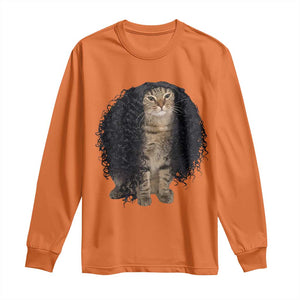 Funny Long Curly Hair Wig Cat Soccer Fans Long Sleeve Shirt Football Meme Sports Humor