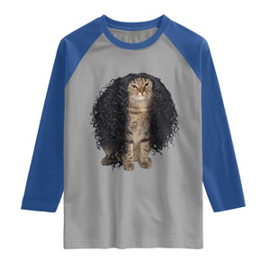 Funny Long Curly Hair Wig Cat Soccer Fans Raglan Shirt Football Meme Sports Humor