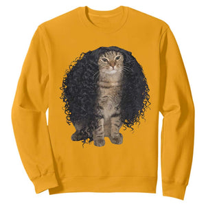 Funny Long Curly Hair Wig Cat Soccer Fans Sweatshirt Football Meme Sports Humor