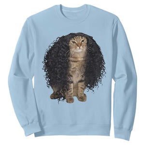 Funny Long Curly Hair Wig Cat Soccer Fans Sweatshirt Football Meme Sports Humor