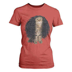 Funny Long Curly Hair Wig Cat Soccer Fans T Shirt For Women Football Meme Sports Humor