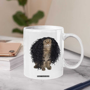 Funny Long Curly Hair Wig Cat Soccer Fans Coffee Mug Football Meme Sports Humor