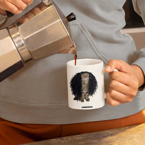 Funny Long Curly Hair Wig Cat Soccer Fans Coffee Mug Football Meme Sports Humor