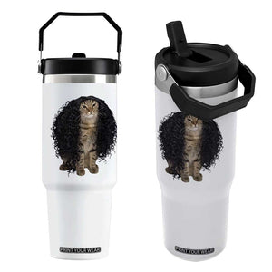 Funny Long Curly Hair Wig Cat Soccer Fans Flip Straw Tumbler Football Meme Sports Humor