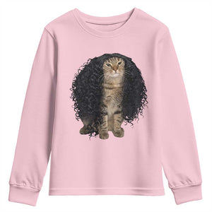 Funny Long Curly Hair Wig Cat Soccer Fans Youth Sweatshirt Football Meme Sports Humor