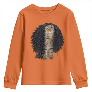 Funny Long Curly Hair Wig Cat Soccer Fans Youth Sweatshirt Football Meme Sports Humor