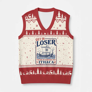 Funny Odysseus Journey Epic Odyssey Parody V-Neck Knit Sweater Vest Retro Get In Loser Returning To Ithaca Greek Mythology Meme