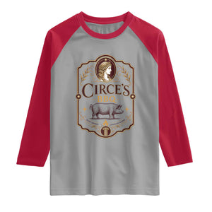 Circes BBQ Funny Greek Mythology Dark Humor Raglan Shirt Slow Smoked Legendary Flavor Odysseus Pigs Odyssey Parody