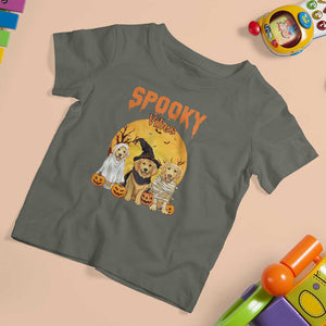 Halloween Golden Retriever T Shirt For Kid Ghost Dogs Boo Sheet Spooky Vibes TS02 Military Green Print Your Wear