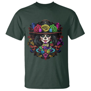 Day of the Dead T Shirt Dia De Los Muertos Sugar Skull Women La Catrina TS02 Dark Forest Green Printyourwear