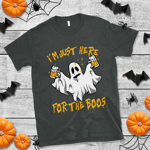 Ghost Halloween Costume T Shirt I'm Just Here For The Boos Drunk Drinking Boo Sheet TS02 Dark Heather Print Your Wear