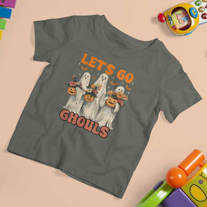 Ghost Halloween Costume T Shirt For Kid Let's Go Ghouls Retro Boo Sheet TS02 Military Green Print Your Wear