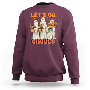 Ghost Halloween Costume Sweatshirt Let's Go Ghouls Retro Boo Sheet TS02 Maroon Print Your Wear