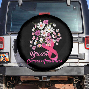 Breast Cancer Awareness Spare Tire Cover Pink Ribbon Flower Bouquet TS02 No hole Black Print Your Wear