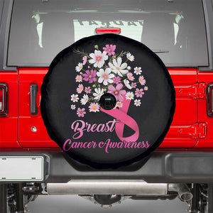 Breast Cancer Awareness Spare Tire Cover Pink Ribbon Flower Bouquet TS02 Black Print Your Wear