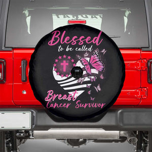 Breast Cancer Awareness Spare Tire Cover Blessed To Be Called Breast Cancer Survivor Pink Butterfly TS02 Black Print Your Wear