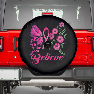 Breast Cancer Awareness Spare Tire Cover Believe Butterfly Flower Pink Ribbon Support Squad TS02 Black Print Your Wear