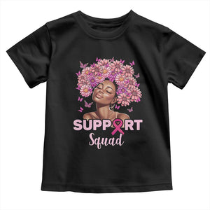 Breast Cancer Awareness Toddler T Shirt Black Afro Woman Support Squad Pink Ribbon Sunflower TS02 Black Print Your Wear