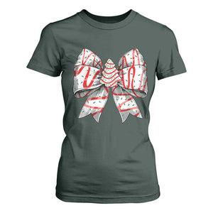 Coquette Bow Christmas Tree Cake T Shirt For Women Xmas Vibes TS02 Dark Forest Green Print Your Wear