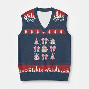 Pink Xmas Coquette Bow V-Neck Knit Sweater Vest Santa Festive Xmas Vibe TS02 Navy Red Print Your Wear
