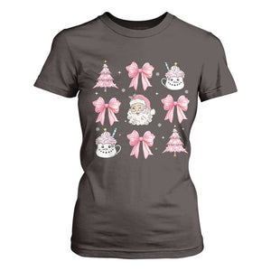 Pink Christmas Coquette Bow T Shirt For Women Santa Festive Xmas Vibe TS02 Dark Chocolate Print Your Wear