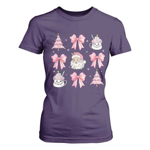 Pink Christmas Coquette Bow T Shirt For Women Santa Festive Xmas Vibe TS02 Purple Print Your Wear