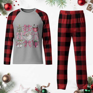Retro Santa Claus Pink Coquette Bow Plaid Pajama Set Festive Xmas Vibe TS02 Buffalo Plaid Print Your Wear