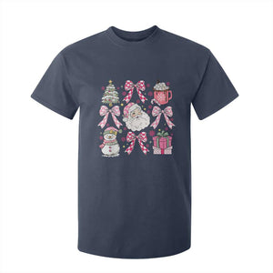 Retro Santa Claus Pink Coquette Bow T Shirt For Kid Festive Xmas Vibe TS02 Navy Print Your Wear