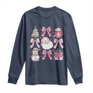 Retro Santa Claus Pink Coquette Bow Long Sleeve Shirt Festive Xmas Vibe TS02 Navy Print Your Wear