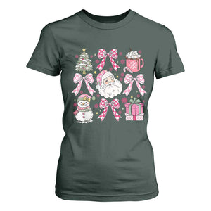Retro Santa Claus Pink Coquette Bow T Shirt For Women Festive Xmas Vibe TS02 Dark Forest Green Print Your Wear