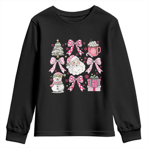 Retro Santa Claus Pink Coquette Bow Youth Sweatshirt Festive Xmas Vibe TS02 Black Print Your Wear