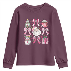 Retro Santa Claus Pink Coquette Bow Youth Sweatshirt Festive Xmas Vibe TS02 Maroon Print Your Wear