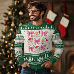 Vintage Pink Christmas Coquette Bow Ugly Christmas Sweater Santa Claus Festive Xmas Vibe TS02 Green Print Your Wear